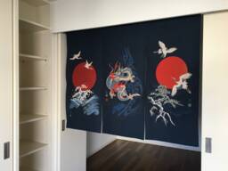 Japanese Noren Curtain, Order Made, Big Blue Noren, Crane Dragon & Fabric Wall Panel, 3 Panel Curtain Tissu