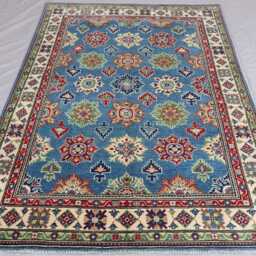 5x7 Kazak Area Rug, Blue Afghan Hand Knotted Veg Dyes Wool Tribal Geometric Oriental Turkmen Living Room Bedroom Carpet - thumbnail 3