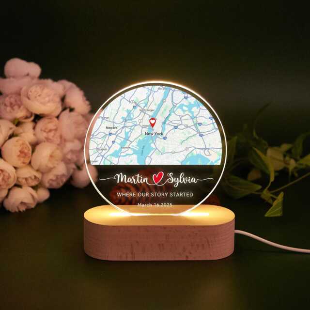 Where Our Story Started Map Night Light, Long Distance Relationship Lamp, Anniversary Gift, Couple Special Location Gift For Boyfriend - image 1