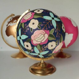 Custom Floral World Globe Handmade Painted Flowers Unique Home Decor Maximalism Pattern Anthro Inspired Flowered Maps Greenery Botanical Map - thumbnail 2