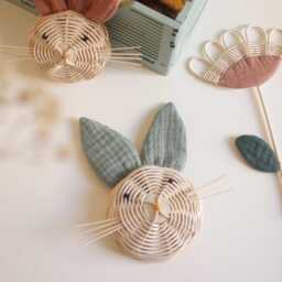 Rabbit Trophy in Rattan & Cotton Wall Decoration For Children's Baby's Room - thumbnail 1