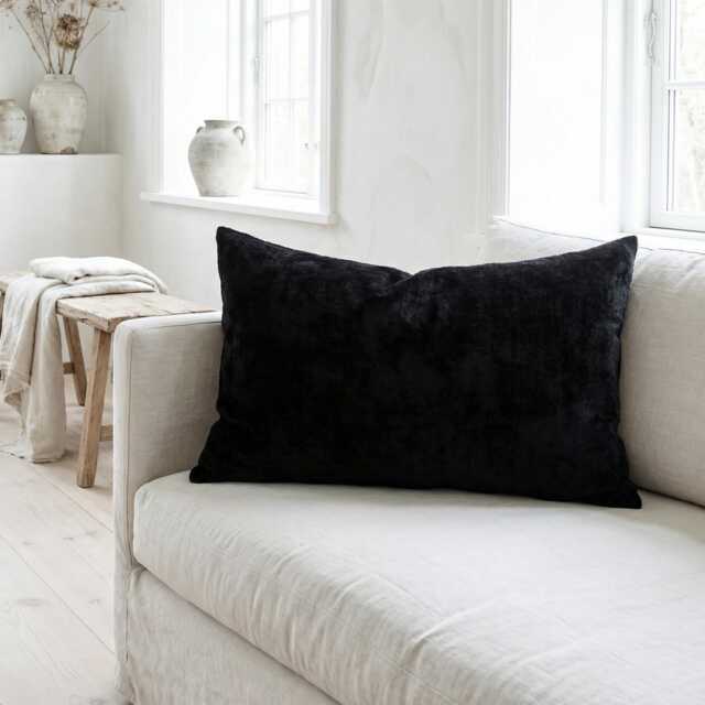 Black Ikat Velvet Pillow, 14x22 Sofa Cushion - image 1