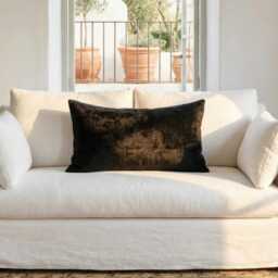 Black Ikat Velvet Pillow, 14x22 Sofa Cushion - thumbnail 4