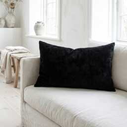 Black Ikat Velvet Pillow, 14x22 Sofa Cushion