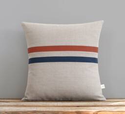 Rust & Navy Striped Linen Pillow Cover - 16x16 By Jillianrenedecor, Modern Home Decor, Copper - thumbnail 1