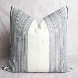 Vintage Hmong Hemp Pillow Cover, Cream & Black Stripes - 20x20 - thumbnail 3