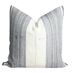 Vintage Hmong Hemp Pillow Cover, Cream & Black Stripes - 20x20 - thumbnail 2