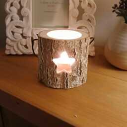 star Log Tealight Holder - The Home & Hearts Shop Rustic Wax Shabby Wedding Gift Christmas Oil Burner Candle - thumbnail 1