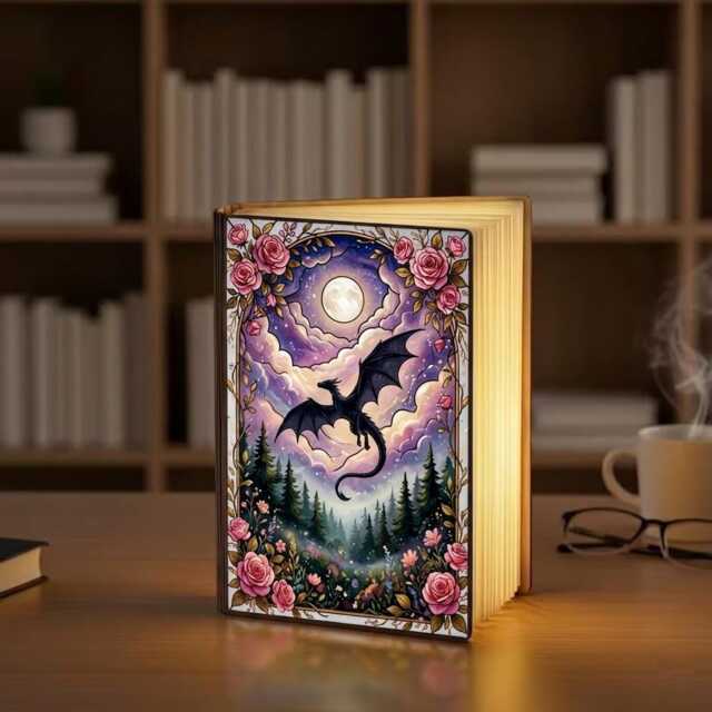 Fourth Wing Inspired Book Lamp, Fantasy Dragon Night Light, Lover Room Decor, Cozy Bookish Dark Lamp - image 1