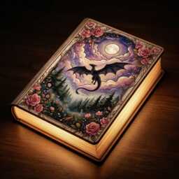 Fourth Wing Inspired Book Lamp, Fantasy Dragon Night Light, Lover Room Decor, Cozy Bookish Dark Lamp - thumbnail 2