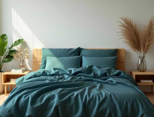 Dusty Teal Sateen Bedding Set 1 Duvet Cover & 2 Pillowcases Cotton Satin Comforter - image 1