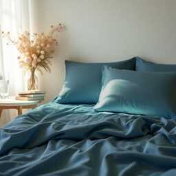 Dusty Teal Sateen Bedding Set 1 Duvet Cover & 2 Pillowcases Cotton Satin Comforter - thumbnail 3