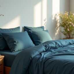 Dusty Teal Sateen Bedding Set 1 Duvet Cover & 2 Pillowcases Cotton Satin Comforter - thumbnail 4