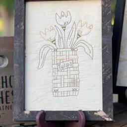 Basket Of Tulips Primitive Stitchery Framed Print - thumbnail 2