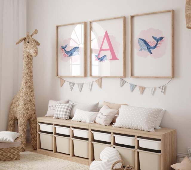 Whale Prints For Girls, Bedroom Ocean Decor, Girl Sea Life Nursery, Nautical Wall Art, Children's Bedroom, Under The Nursery - image 1