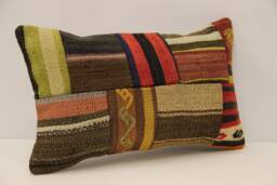 Turkish Kilim Pillow Patchwork Throw Pillow Accent Sofa Lumbar Covers 12X20 in - 30 X 50 cm 4Oef-1105 - thumbnail 1