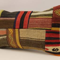 Turkish Kilim Pillow Patchwork Throw Pillow Accent Sofa Lumbar Covers 12X20 in - 30 X 50 cm 4Oef-1105 - thumbnail 3