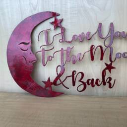 I Love You To The Moon & Back Metal Wall Art Sign Powder Coated Steel - thumbnail 3