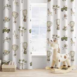 Hot Air Balloons With Safari Animals - Curtains, Nursery Curtain Blackout Or Non Blackout, Curtains Rod Pocket, Ready To Post