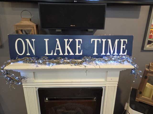 On Lake Time Distressed Wood Sign Extra Large Porch Wall Hanging Beach Rustic Primitive Nautical Decor House Fishing Cabin - image 1