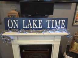 On Lake Time Distressed Wood Sign Extra Large Porch Wall Hanging Beach Rustic Primitive Nautical Decor House Fishing Cabin - thumbnail 1