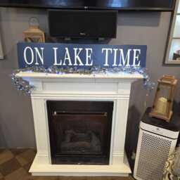 On Lake Time Distressed Wood Sign Extra Large Porch Wall Hanging Beach Rustic Primitive Nautical Decor House Fishing Cabin - thumbnail 2