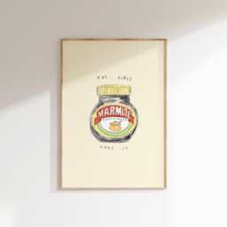 Hot Girls Love It Marmite Wall Print - Vegemite Illustration Food Poster Gifts For Foodie Gift Idea Toast Lover - thumbnail 1