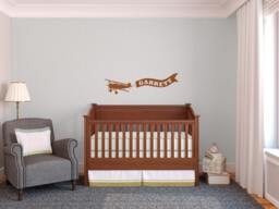 Turn Of The Century Bi-Plane Banner With Personalized Name - Wall Decal Custom Vinyl Art Stickers - thumbnail 1