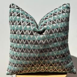 Mint Green Geometric Pillow Cover, Textured Boho Cushion - 18x18 - thumbnail 3