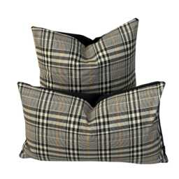 Handmade Windsor Plaid Cushion Cover - Black & Cream Check, Velvet Back - thumbnail 4
