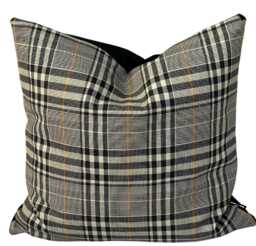 Handmade Windsor Plaid Cushion Cover - Black & Cream Check, Velvet Back - thumbnail 1