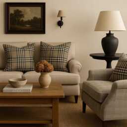 Handmade Windsor Plaid Cushion Cover - Black & Cream Check, Velvet Back - thumbnail 2