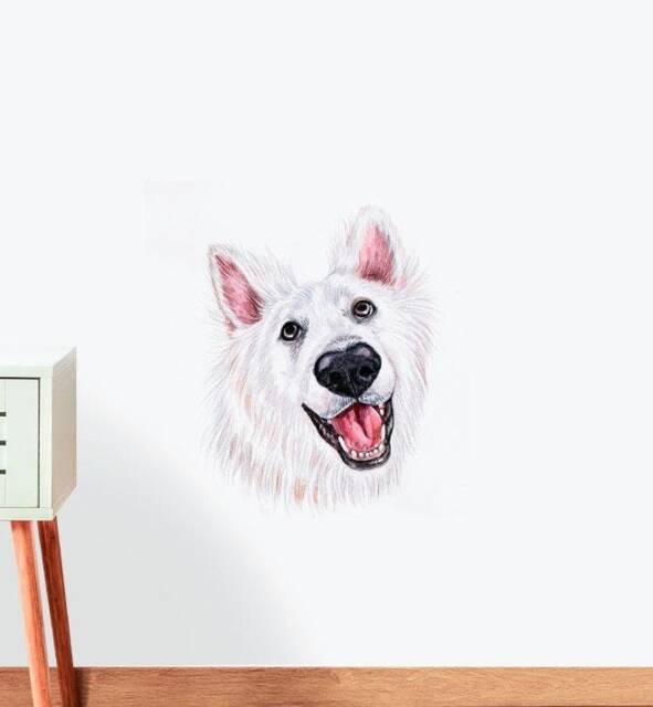 Happy American Eskimo Dog Wall Sticker Decal - Dogs & Pets Stickers, Art, Decals, Kids Animals Decals