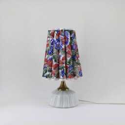 Handmade Floral Fabric Table Lamp Ceramic Base, Beige Trim - thumbnail 3
