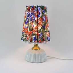 Handmade Floral Fabric Table Lamp Ceramic Base, Beige Trim - thumbnail 4