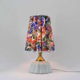 Handmade Floral Fabric Table Lamp Ceramic Base, Beige Trim