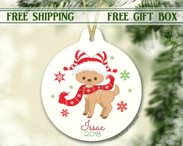 Christmas Ornament For Girl - Personalized Baby Deer Reindeer Baby's 1st First - image 1