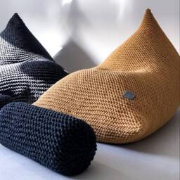Hand-Knitted Cotton Bean Bag Chair Adult Lounger Pouffe - thumbnail 3