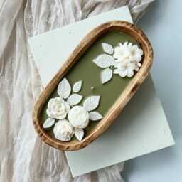 3 Wick Large Floral Dough Bowl Candle, 3D Rose Flower Scented Olive Green Yellow Candle, Flower Home Decor, Floral Gift For Her, Soy Wax Candle