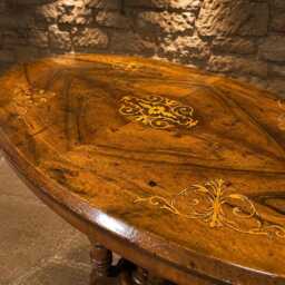 Victorian Burr Walnut Marquetry Oval Centre Table - Antique English Occasional Circa 1860-1880 - thumbnail 3