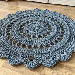 Handmade Crochet Round Rug Braided Cotton Scandinavian Carpet - thumbnail 3