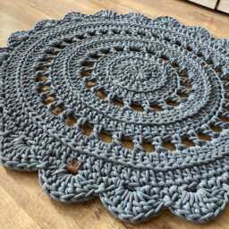 Handmade Crochet Round Rug Braided Cotton Scandinavian Carpet - thumbnail 2