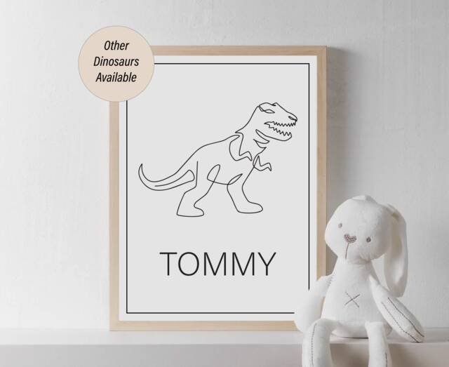 Personalised Dinosaur Print - Nursery Decor Children's Room Line Art Decoration For Boys & Girls Kid's Posters Gift - image 1