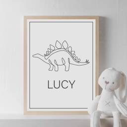 Personalised Dinosaur Print - Nursery Decor Children's Room Line Art Decoration For Boys & Girls Kid's Posters Gift - thumbnail 2