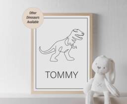 Personalised Dinosaur Print - Nursery Decor Children's Room Line Art Decoration For Boys & Girls Kid's Posters Gift - thumbnail 1