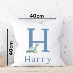 Personalised Boys Dinosaur Cushion, Blue Dino Bedroom Decor, Name Cushion Cover, Nursery Accessories, Boy Gift - thumbnail 3