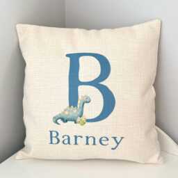 Personalised Boys Dinosaur Cushion, Blue Dino Bedroom Decor, Name Cushion Cover, Nursery Accessories, Boy Gift - thumbnail 2