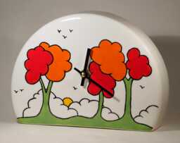 Echo Of Deco British Art Pottery Clarice Cliff Inspired Trees & Clouds Mantel Clock - thumbnail 1