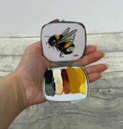 Bee Painting, Bumblebee, Bee Gifts, Miniature Bumblebee Family, Acrylic Original Art, Christmas Gift, Stocking Filler - thumbnail 1