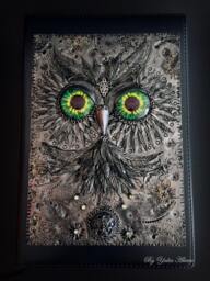 Handmade Polymer Clay Owl Journal Cover, Sculpted Notebook Cover - 15x22cm - thumbnail 1